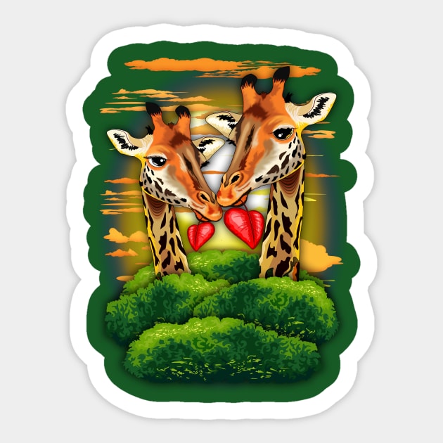 Giraffes in love Sticker by BluedarkArt